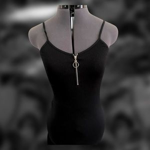 black ribbed bodysuit romper